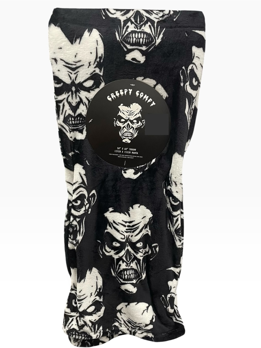 Zombie Man Monster Halloween Plush Throw Black White 50x60 New NWT